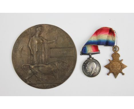 A World War I pair and death plaque to 2831 Pte A. Brassey Ches. R, comprising 1914-15 Star, BWM and death penny named for Al