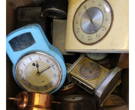 A collection of early 20th century mantel clocks and part clocks, including a Smiths painted metal drop dial type clock, two 
