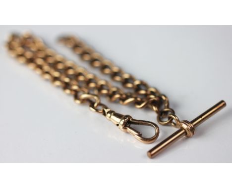 A 9ct gold bracelet (converted from an albert chain) the uniform curb link chain with attached T bar and swivel clasp, weight