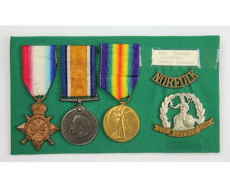 A World War I Medal trio to 2793 Pte C. Townsend, Norf R, comprising 1914/15 Star BWM and VM, with two Norfolk Regiment badge