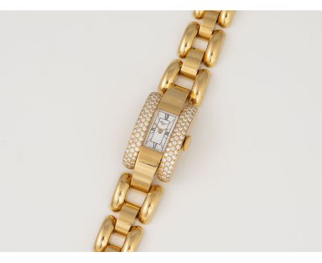 ARMBANDUHR 'CHOPARD - LA STRADA' Schweiz, 21. Jh. Gelbgold. Gehäuse 3,0 x 1,8 cm, Ges.-Gew. ca. 95,0 g. Gest. 750. Weißes Zif