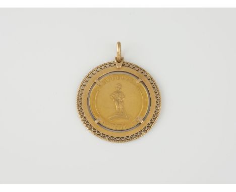 ANHÄNGER Gelbgold. Ges,-L. 4,5 cm, Ges.-Gew. ca. 14,3 g. Medaille seitlich gest. 0,900, Fassung und Öse geprüft 18 K. Medaill