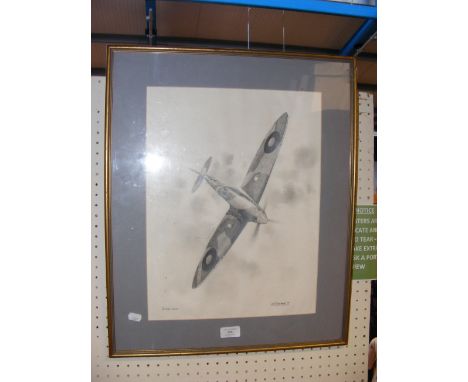 IVAN BERRYMAN - pencil sketch of Spitfire - 42cm x 32cm 