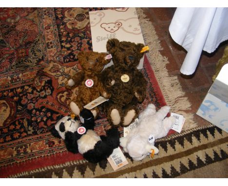 A Steiff 1920 Classic teddy bear, one other teddy bear, panda bear and lamb