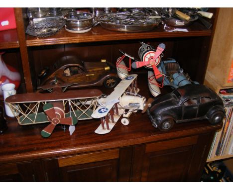 Assorted model cars and biplanes, etc. 