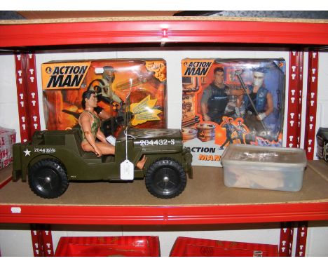 Vintage Action Man vs X in box, Action Man Mountain Bike Extreme in box, figure, Jeep and accessories