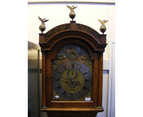 An antique oak cased Grandfather clock with eight day movement - signed William Dickeson of Bristol - having separate second 