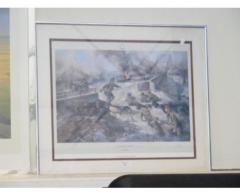 ALAN FEARNLEY - 'The Bridge at Arnhem' - First Edition print - individually signed by Major General John Frost - framed and g