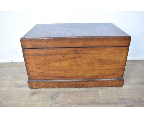 Late 19th century teak trunk, with flanking recessed brass handles, 72cm wide x 44cm deep x 42cm high