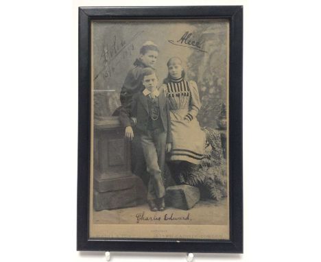 Late Victorian signed portrait postcard of H.R.H. Princess Helen Duchess of Albany and her two children, Princess Alice (late