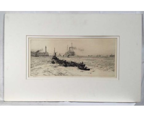 William Lionel Wyllie (1851-1931) signed etching - Tynemouth, 18cm x 39cm, mounted