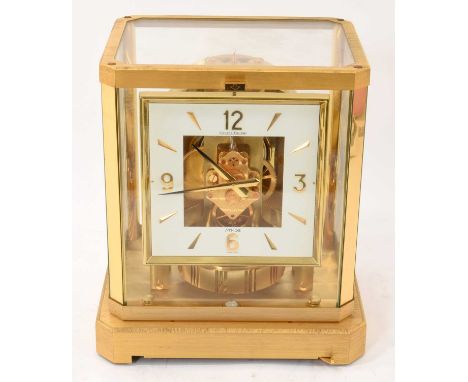 Jaeger LeCoultre Atmos clock with signed square dial and movement in brushed gilt metal case, 23.5cm highSerial No 413956 - M