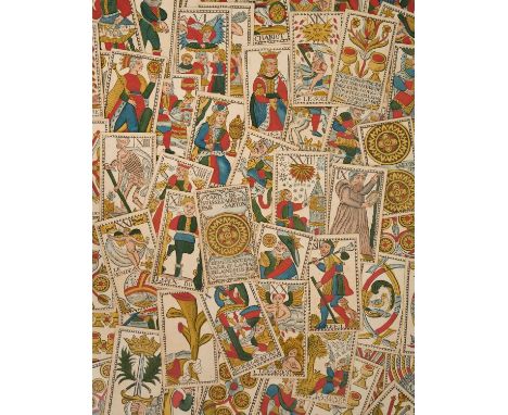 Rare early set of 78 Belgian Tarot cards, circa 1750, each card 12 x 7cm. Mr Rayner notes: 'This is essentially the Tarot de 