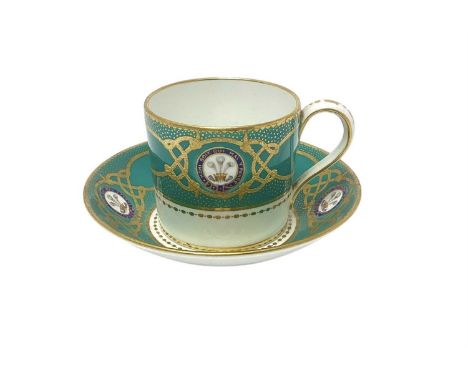 H.R.H. Edward Prince of Wales, scarce Mintons China coffee cup and saucer made for the Royal Yacht Osborne with painted crown