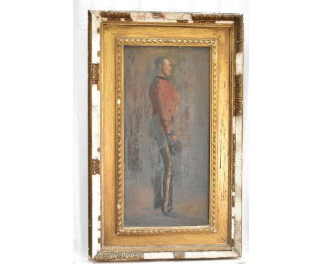 John Pettie (1839-1893) oil on canvas - Portrait of an Officer in profile, signed, 59cm x 29cm, in gilt frameGlazed frame, no
