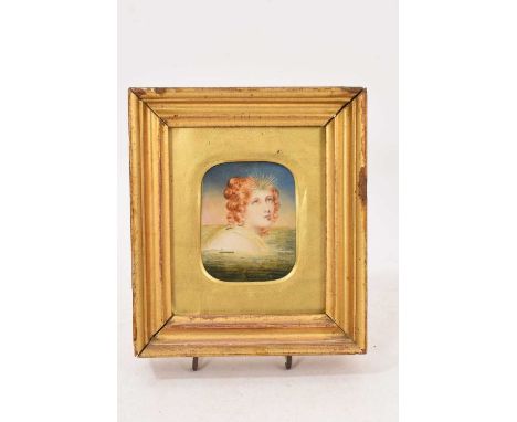 19th century portrait miniature on ivory depicting a water deity possibly Ampithrite, 8 x 6cm in gilt frame. APHA Ref: SAZ627