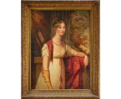 After Samuel John Stump (1778/83-1863) oil on canvas - Portrait of Mrs Frederick Crace (Augusta Harrow Gregory) married 1807,
