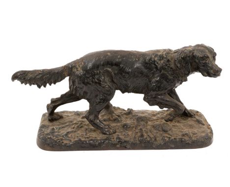 After Pierre Jules Mene: cast iron figure of a hunting dog, signed, 20cm longDescription should read 'cast iron figure', not 
