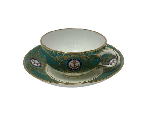 H.R.H. Edward Prince of Wales, scarce Mintons China breakfast tea cup and saucer made for the Royal Yacht Osborne with painte