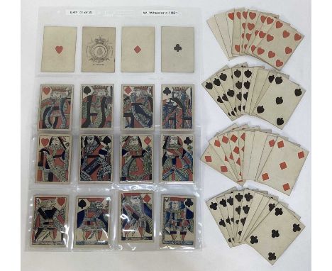 Rare deck of 52 cards by William Wheeler, circa 1821, the Ace of Spades duty card for one shilling and sixpence, no. 61, each