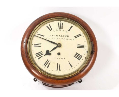 Late Victorian London &amp; North West Railway wall clock by J. Walker of London with 8" painted dial painted with 'L.&amp; N