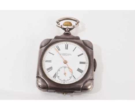 Unusual early 20th century Swiss silver pocket watch with quarter repeating movement, the circular white enamel dial signed T