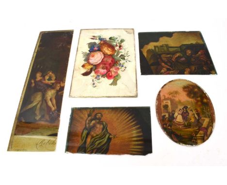Mid 19th century reverse painting on glass with mother of pearl and floral painted decoration, 23cm x 16cm, mid 19th century 