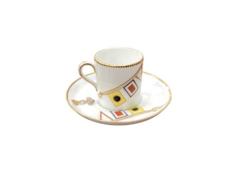 H.M. King Edward VII, scarce Royal Worcester coffee can and saucer made for the Royal Racing Yacht 'Britannia' with painted c