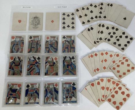 Complete deck of 52 exportation playing cards by I Hardy, circa 1820, the garter Ace no. 28, 9.5 x 6.4cm, NB: Mr Rayner notes
