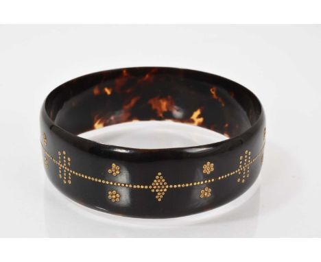 Antique tortoiseshell and piqué work bangle, 75mm diameter