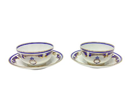 H.M. King Edward VII, scarce pair Copeland China breakfast cups and saucers made for the Royal Yacht Victoria & Albert II wit