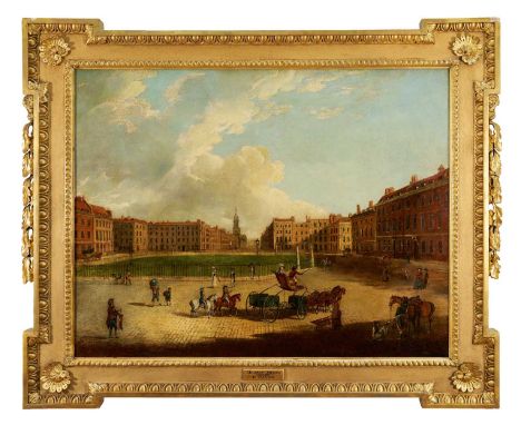 Edward Dayes (1763-1804) oil on canvas - Hanover Square, circa 1785, 71.5cm x 91.5cm, in fine 'Kent' frame.Provenance: proper