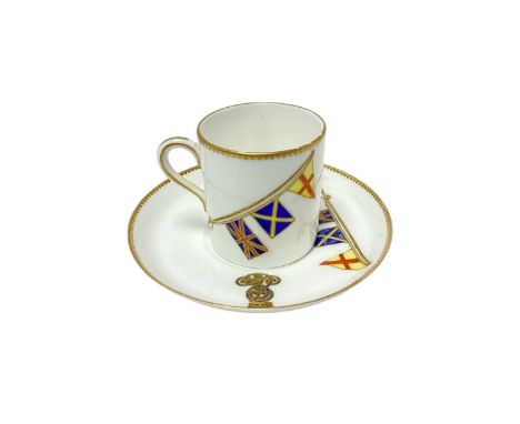 H.M. King Edward VII, scarce Royal Worcester coffee can and saucer made for the Royal Racing Yacht 'Britannia' with painted c