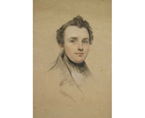 English School, 19th century, pencil and chalk portrait of a Gentleman, 36cm x 29cm, in glazed frame paper is stuck down, sma