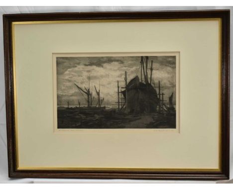 Charles Baskett (1872-1953) signed etching - The Shipbuilders Yard, Whitstable, 22cm x 34cm, in glazed frame, together with t