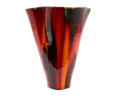 Janice Tchalenko (1942-2018) studio pottery orange and black glazed vase, 31.5cm high