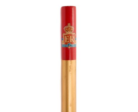 H.M. Queen Elizabeth II 1953 Coronation Gold Staff Officer's baton with gilt shaft and red painted ends, transfer decorated c