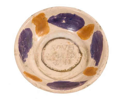 Quentin Bell (1910-1996), art pottery dish with lustre splash decoration, inscribed 'Save Charleston' to centre, 10.75cm diam