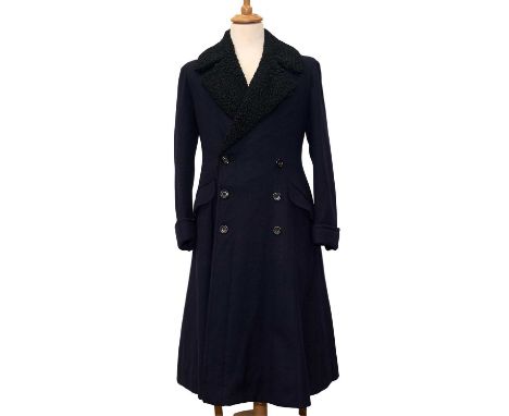 H.M. King Edward VIII (later the Duke of Windsor), fine English navy wool fur lined overcoat with Astrakhan collar made for t