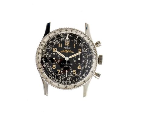 1960s gentlemen's Breitling Navitimer chronograph wristwatch, with 17 jewel Cal. 178 manual wind movement. The circular black