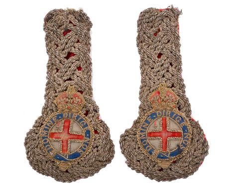 Pair Edwardian / King George V Lieutenant of the Corporation of the City of London embroidered epaulettes with crowned silver