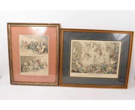 Thomas Rowlandson satirical print - Chaos is come again, interior of Drury Lane collapse, hand coloured print on laid paper, 