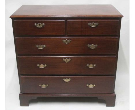 George II mahogany chest of drawers, having two short over three long graduated drawers on bracket feet, 104cm wide x 53cm de