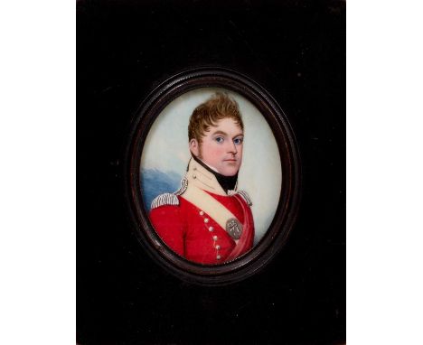 Regency portrait miniature on ivory of Lieutenant Samuel Costerton, R.N., pictured in formal dress, oval, 5.5 x 5cm, in perio