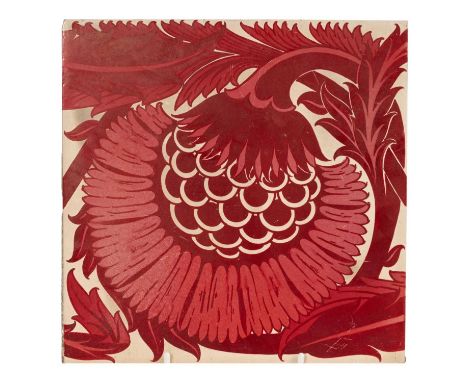 William de Morgan ruby lustre 'BBB' tile, 20.5cm x 20.5cm