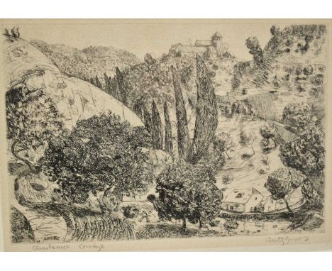*Anthony Gross ( 1905-1984) etching - Chateaux Corrèze, signed and titled below in pencil, 15cm x 22cm, in glazed frameFirst 
