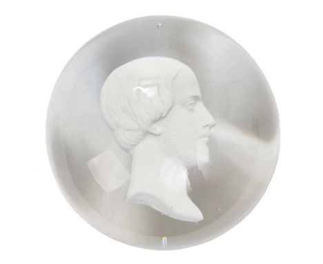 19th century Clichy sulphide glass paperweight decorated with a portrait of Henri, Count of Chambord and Duke of Bordeaux, th