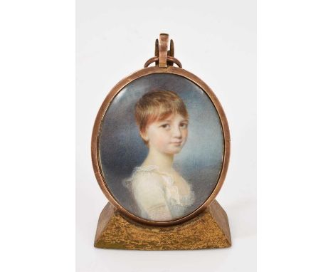 William Grimaldi (1751-1830) portrait miniature on ivory of a young girl, inscribed verso 'By W Grimaldi, painter to H.R.H. T