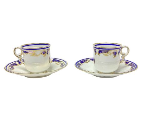 H.M. King Edward VII, scarce pair W.T. Copeland China tea cups and saucers made for the Royal Yacht Victoria & Albert II with