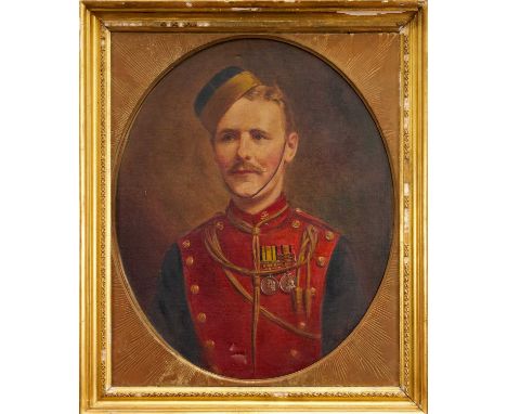 Leon Sprinck, early 20th century, oil on canvas - Portrait of a British Lancer, circa 1905, wearing medals including Boer War